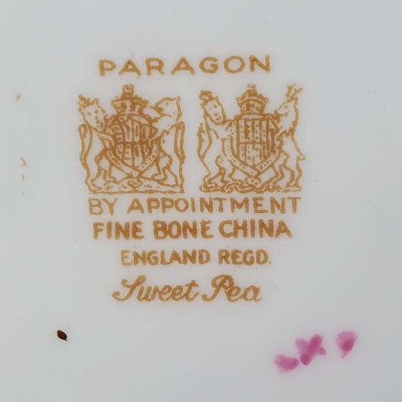 Paragon Teacup and Saucer Sweet Pea Pink Blue Flowers - Picture 6 of 9